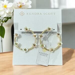 NWT! Kendra Scott Deliah Gold Open Frame Hoops in Iridescent White Mix